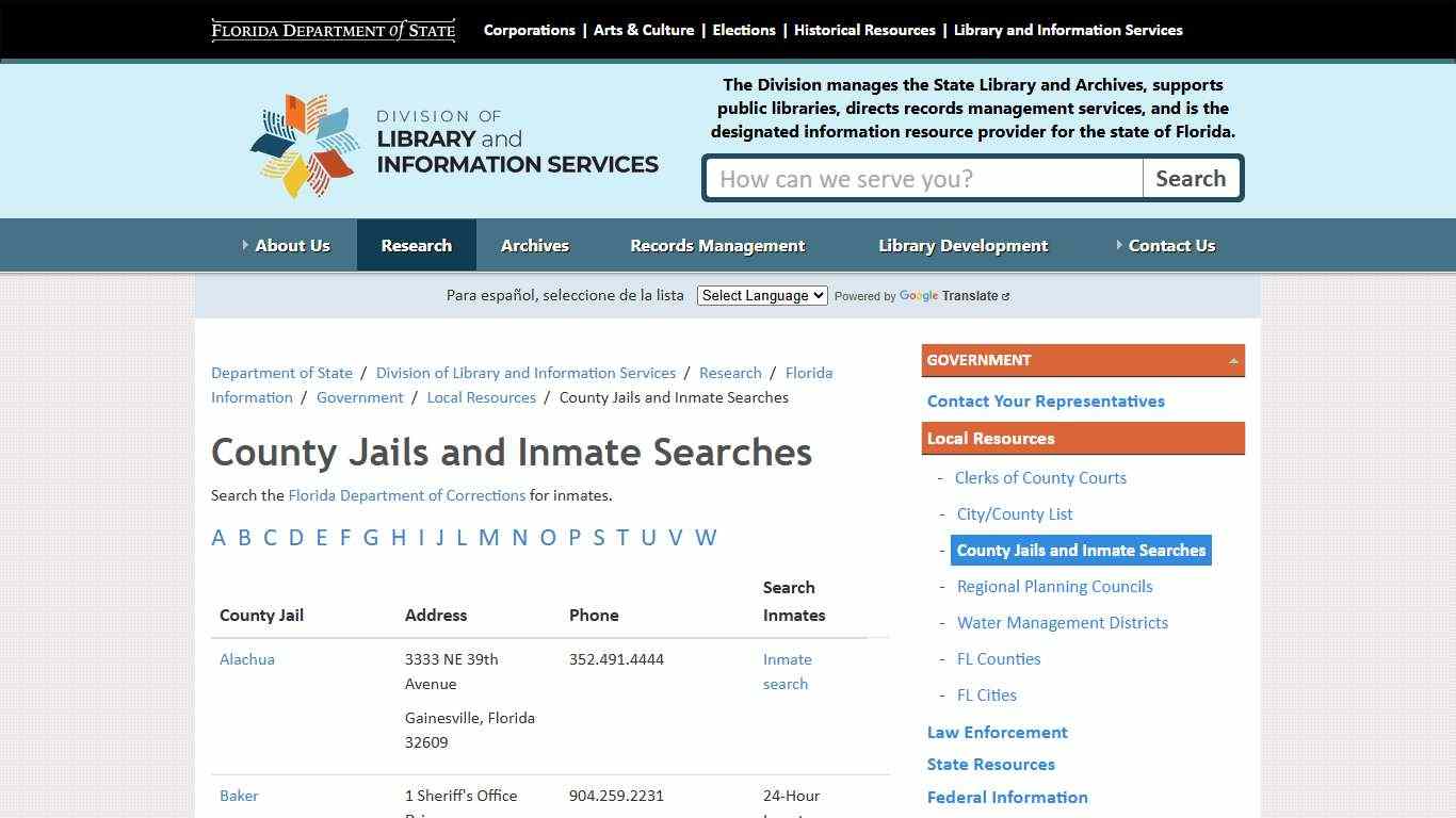 County Jails and Inmate Searches - Division of Library and Information Services - Florida Department of State