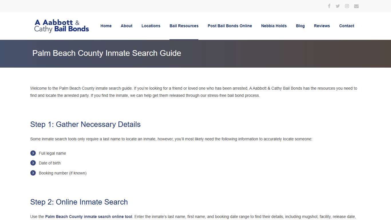 Palm Beach County Inmate Search - A Aabbott & Cathy Bail Bonds